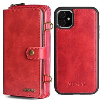 MEGSHI 020 Series Flip Cover Magnetic Detachable Design Shockproof PU Leather and TPU Wallet Case with Long Shoulder for iPhone 11 6.1 inch