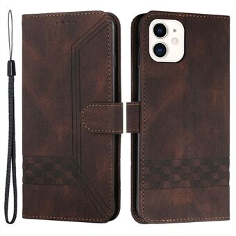 YX0010 PU Leather + TPU Imprinting Rhombus Lines Wallet Stand Leather Anti-drop Phone Case for iPhone 11 6.1 inch