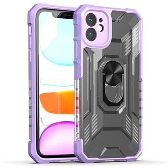 RUGGED SHIELD Armor Built-in Magnetic Holder Metal Sheet Anti-scratch PC+TPU Hybrid Case with Kickstand for iPhone 11 6.1 inch