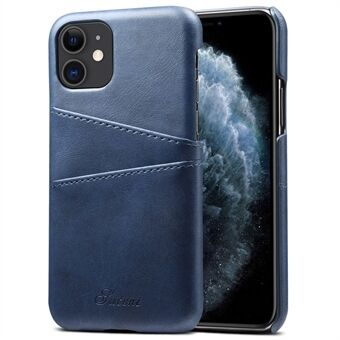 SUTENI Scratch-resistant PU Leather Coated PC Case Textured Phone Shell with Card Holders for iPhone 11 6.1 inch