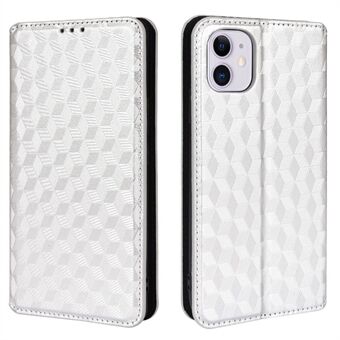 3D Rhombus Imprinting Leather Cover Auto-absorbed Cell Phone Full-Protection Stand Shell Case for iPhone 11 6.1 inch