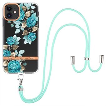 YB IMD Series IML TPU Phone Case for iPhone 11 6.1 inch, Long Lanyard + Electroplated Flower Patterns Phone Protective Cover