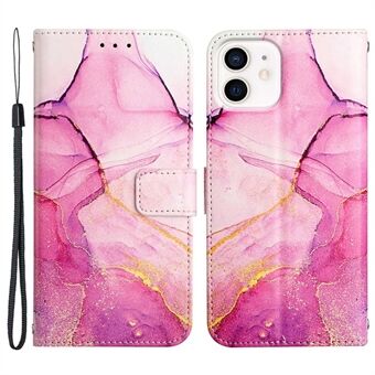 YB Pattern Printing Leather Series-5 for iPhone 11 6.1 inch Foldable Stand Design Printed Marble Pattern PU Leather Case Wallet Magnetic Clasp Shell with Strap
