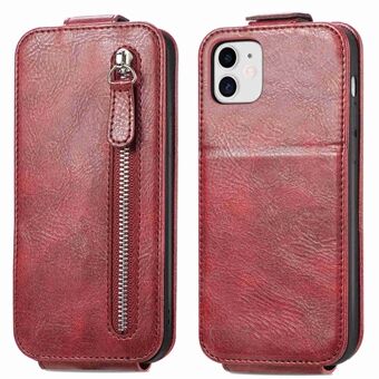 Zipper Wallet Vertical Flip Leather Case for iPhone 11 6.1 inch, Phone Stand Cover with Built-in Metal Sheet