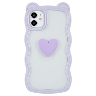 Anti-drop Phone Case for iPhone 11 6.1 inch, Cute Heart Bear Ear Decor Detachable 2-in-1 PC+TPU Protective Cover