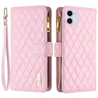 BINFEN COLOR BF Style-15 for iPhone 11 6.1 inch Imprinted Rhombus Pattern Zipper Pocket Design Cover Stand Function Folio Flip Matte PU Leather Phone Case with Wallet