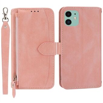 For iPhone 11 6.1 inch Shockproof Wallet Case Stand Zipper Pocket PU Leather Mobile Phone Protective Cover with Long / Short Straps