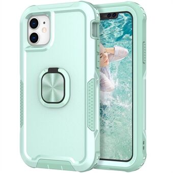 For iPhone 11 6.1 inch Drop-proof PC + Silicone Phone Case Rotatable Ring Kickstand Wear-resistant Phone Cover