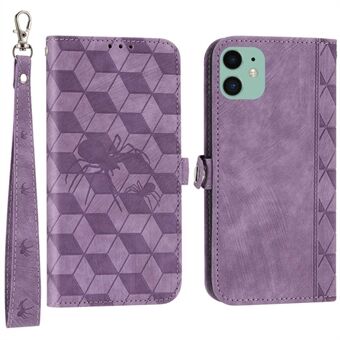 For iPhone 11 6.1 inch Imprinted Spider Pattern Phone Wallet Case Full Protection PU Leather Phone Cover Stand with Strap