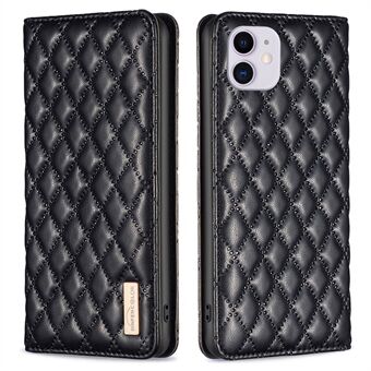 BINFEN COLOR BF Style-16 For iPhone 11 6.1 inch Rhombus Imprinted PU Leather+TPU Stand Case Card Holder Design Auto Closing Magnetic Phone Cover