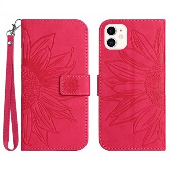 Skin-Touch Feeling Flip Phone Case for iPhone 11 6.1 inch, Imprinted Sunflower Stand Anti-drop PU Leather Magnetic Wallet Cover with Strap