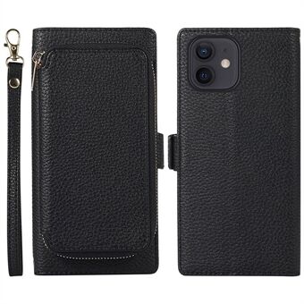 Shockproof Cover for iPhone 11 6.1 inch, 2-in-1 Litchi Texture Magnetic Phone Case Wallet Zipper Card Bag PU Leather Stand Case with Strap