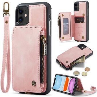 CASEME C20 Series for iPhone 11 6.1 inch RFID Blocking Anti-drop Phone Case Wallet Kickstand Zipper Pocket Phone Cover with Strap