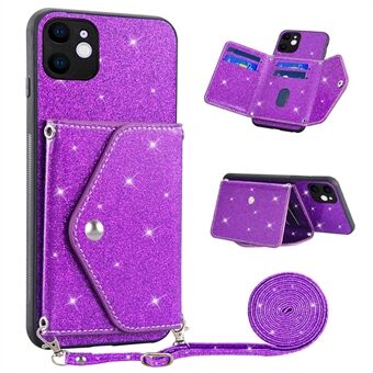 For iPhone 11 6.1 inch PU Leather+TPU Glittery Powder Phone Cover Triangle Card Holder Kickstand Phone Case