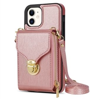 For iPhone 11 6.1 inch PU Leather Coated TPU Card Sot Phone Case Kickstand Crossbody Zipper Cover