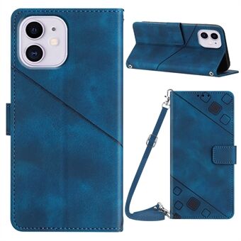 PT005 YB Imprinting Series-7 for iPhone 11 PU Leather Phone Case Imprinted Wallet Stand Anti-drop Cover with Shoulder Strap