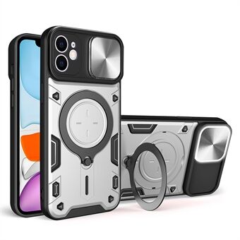 For iPhone 11 Slide Camera Lid Anti-drop Cover PC + TPU Phone Case with Rotatable Kickstand