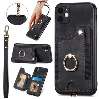 For iPhone 11 Card Holder RFID Blocking Phone Case PU Leather Coated PC+TPU Kickstand Cover