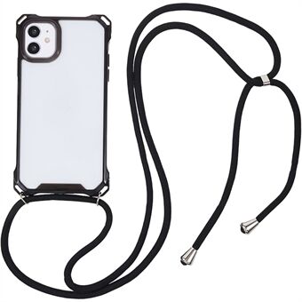 For iPhone 11 Clear Acrylic + TPU Phone Case Four Corners Shock Absorption Cover with Lanyard