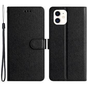 Anti-scratch Case for iPhone 11 Silk Texture PU Leather Wallet Phone Stand Cover with Wrist Strap