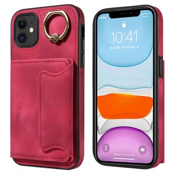 001 For iPhone 11 PU Leather+TPU Card Holder Cover Ring Kickstand Shockproof Phone Case