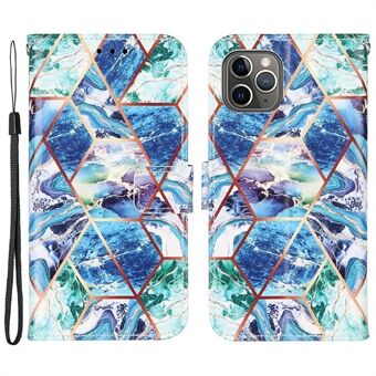 Marble Pattern Splicing Stylish Protective Anti-scratch Leather Case Wallet Stand Phone Cover with Strap for iPhone 11 Pro 5.8 inch