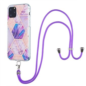 2.0mm TPU Phone Cover Scratch-Resistant Electroplating IMD Marble Splicing Pattern + Lanyard for iPhone 11 Pro 5.8 inch