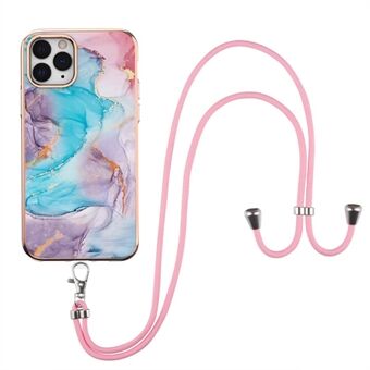 Shoulder Strap Marble Flower Pattern Series IMD IML Electroplating Anti-fall Soft TPU Protective Case Shell for iPhone 11 Pro 5.8 inch