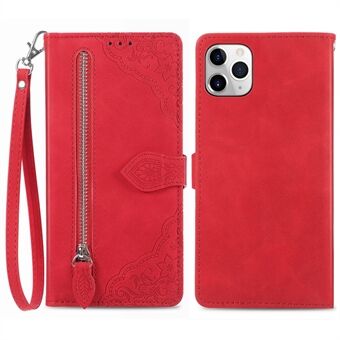 For iPhone 11 Pro 5.8 inch Flower Imprinted Pattern PU Leather Zipper Pocket Shockproof Phone Case Wallet Stand Cell Phone Cover