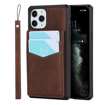Skin-Touch PU Leather Coated TPU Kickstand Card Slot Design Phone Case with Strap for iPhone 11 Pro Max 6.5-inch
