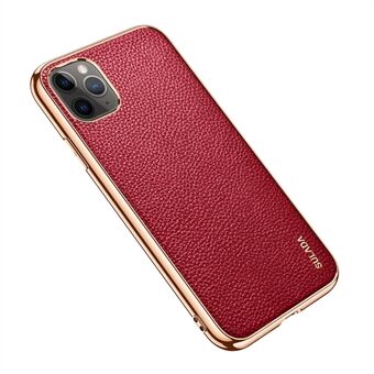 SULADA Electroplating Frame Anti-Drop Litchi Texture PU Leather Coated Hybrid Phone Case Cover for iPhone 11 Pro Max 6.5 inch