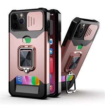 Sliding Camera Cover Design Anti-Drop Ring Holder Kickstand Phone Case with Card Slot for iPhone 11 Pro Max 6.5 inch