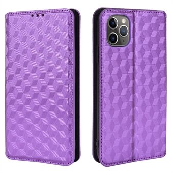 Auto-absorbed Leather Cover Cell Phone Stand Case Shell with 3D Rhombus Imprinting Design for iPhone 11 Pro Max 6.5 inch