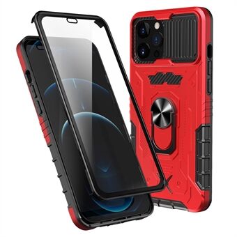 For iPhone 11 Pro Max 6.5 inch All-round Protection Kickstand PC + TPU Phone Case with Tempered Glass Film