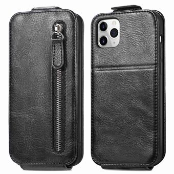 For iPhone 11 Pro Max 6.5 inch Anti-drop Scratch Resistant PU Leather Phone Case Magnetic Closure Vertical Flip Phone Cover Stand with Zipper Wallet