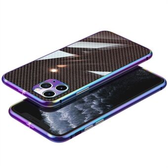 For iPhone 11 Pro Max 6.5 inch Stainless Steel Bumper Case with Carbon Fiber Aramid Fiber Back Film and Metal Lens Protector