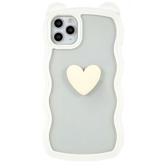 For iPhone 11 Pro Max 6.5 inch Heart-shape Pattern Cute Bear Ear Decor Phone Case Detachable 2-in-1 PC+TPU Cover