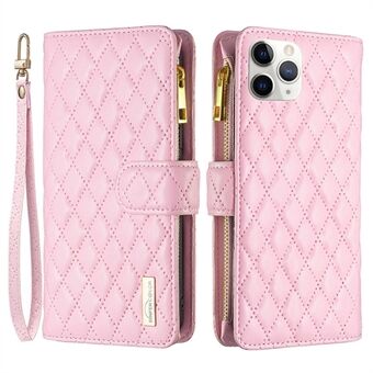 BINFEN COLOR BF Style-15 for iPhone 11 Pro Max 6.5 inch Zipper Pocket PU Leather Stand Wallet Phone Case Imprinting Rhombus Pattern Matte Cover