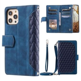 005 Style Drop-proof Phone Case for iPhone 11 Pro Max 6.5 inch, Leather Rhombus Texture Full Body Protection Stand Wallet Cover with Zipper Pocket