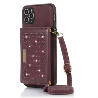 Shoulder Strap Rhinestone Decor Wallet Case for iPhone 11 Pro Max 6.5 inch, Kickstand Leather Coated TPU Phone Cover with RFID Blocking