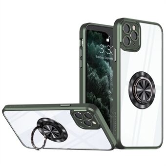 For iPhone 11 Pro Max 6.5 inch Rotary Ring Kickstand Phone Case PC + TPU Clear Back Cover with Precise Cutout Lens Protection