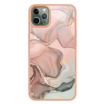 YB IMD Series-16 for iPhone 11 Pro Max 6.5 inch Style E Marble Pattern Design Cover Electroplating Frame 2.0mm TPU IMD Flexible Phone Case - Pink