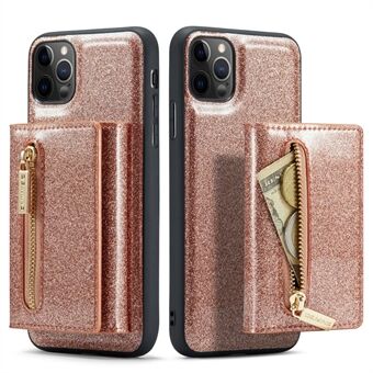DG.MING M3 Series For iPhone 11 Pro Max 6.5 inch Shockproof 2-in-1 Glitter Sparkly Magnetic Detachable Zipper Pocket Cover Kickstand PU Leather Coated PC+TPU Protective Phone Case