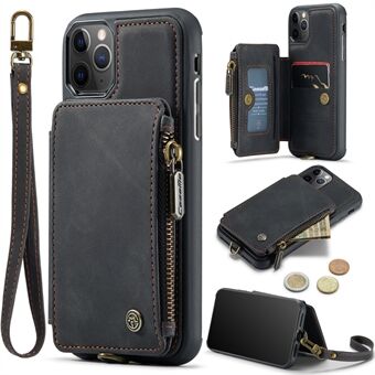 CASEME C20 Series RFID Blocking Phone Case for iPhone 11 Pro Max 6.5 inch, Kickstand Wallet Zipper Pocket PU Leather Coated TPU Anti-fall Back Cover with Strap
