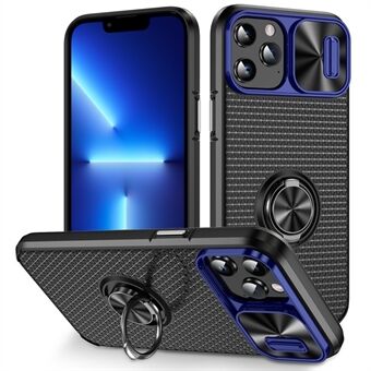 For iPhone 11 Pro Max PC+TPU Phone Case Ring Kickstand Phone Cover with Slide Lens Protection