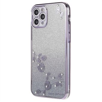 For iPhone 11 Pro Max 6.5 inch Flower Rhinestone Decor Glitter Soft TPU Cover Gradient Anti-drop Phone Case