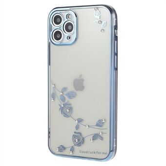 For iPhone 11 Pro Max 6.5 inch Rhinestone Decor Flower Pattern Soft TPU Phone Case Electroplated Back Cover