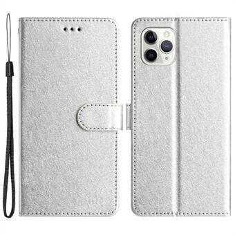 Flip Case for iPhone 11 Pro Max Silk Texture PU Leather Wallet Phone Foldable Stand Cover with Wrist Strap