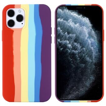 Back Cover for iPhone 11 Pro Max , Rainbow Design Anti-scratch Liquid Silicone Phone Case - Red