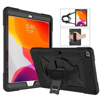 [Built-in Hand Holder Strap] 360° Swivel Kickstand PC + Silicone Combo Tablet Shell with Shoulder Strap for iPad 10.2 (2020) (2019)